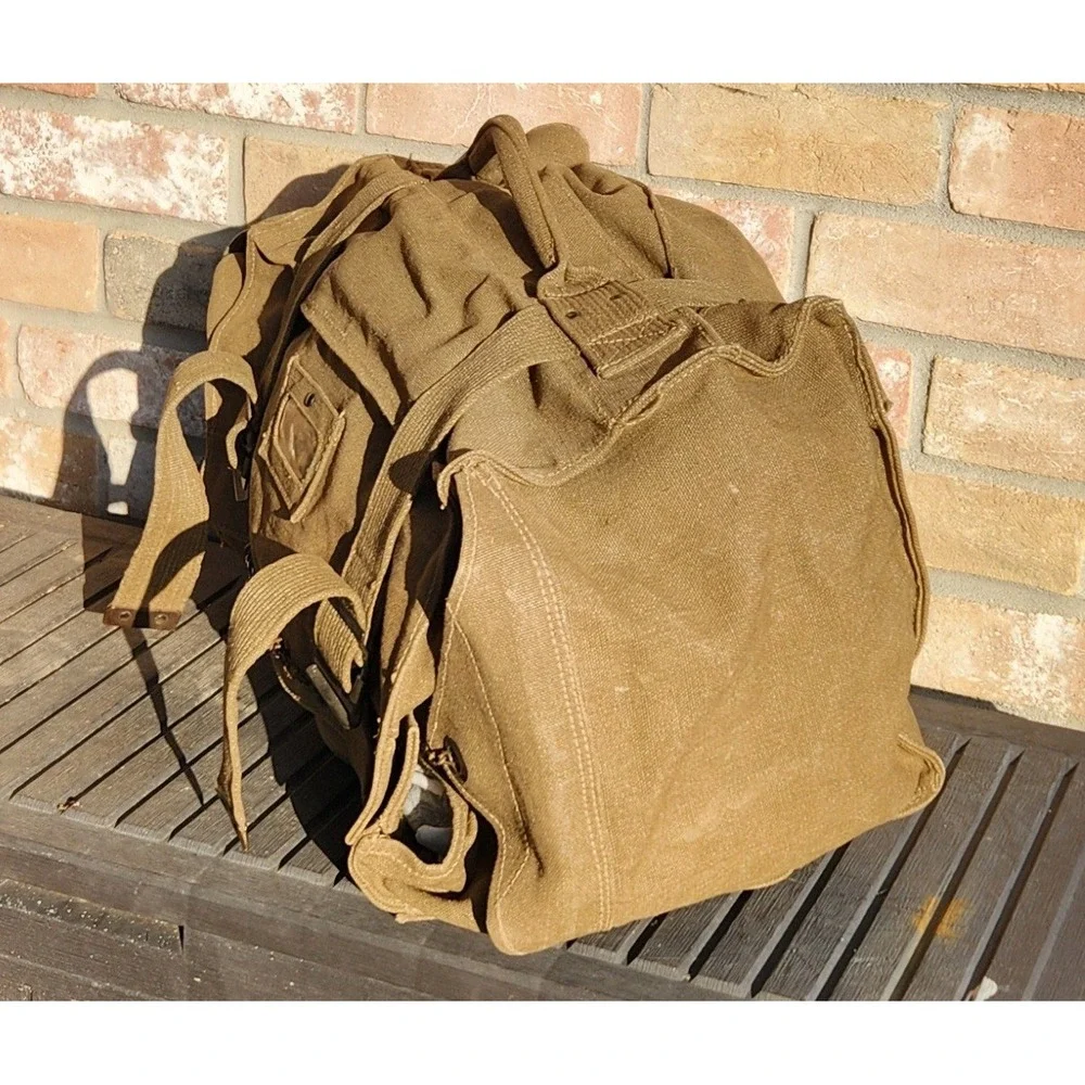 VYG Italian Military Canvas Duffel Bag Olive Drab Utility Bag Chain Closure